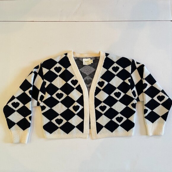 Maeve by Anthropologie Black & Cream Check w/ Hearts Cardigan - Picture 3 of 7